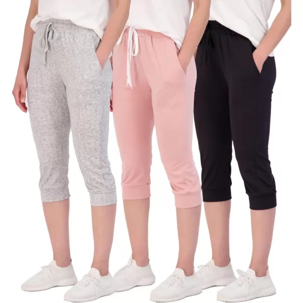 imageReal Essentials 3Pack Womens Capri Joggers Cuffed Athletic Casual Soft Sweatpants with Pockets Available in Plus SizeSet 2