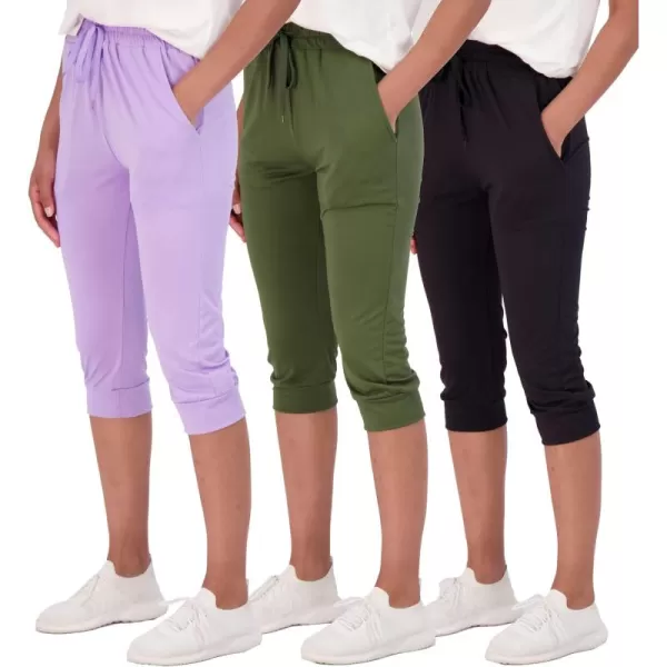 imageReal Essentials 3Pack Womens Capri Joggers Cuffed Athletic Casual Soft Sweatpants with Pockets Available in Plus SizeSet 3