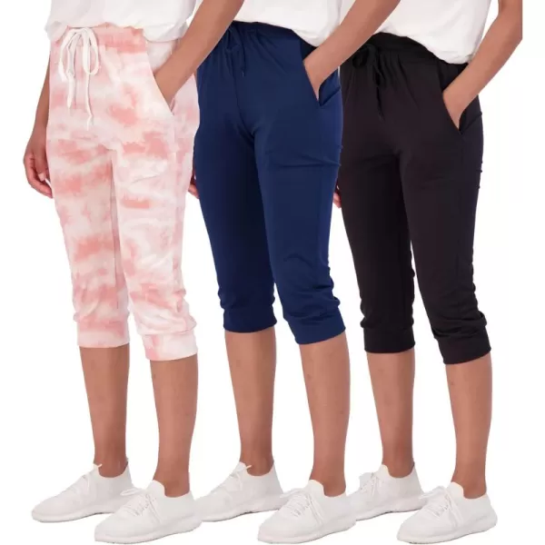 imageReal Essentials 3Pack Womens Capri Joggers Cuffed Athletic Casual Soft Sweatpants with Pockets Available in Plus SizeSet 4