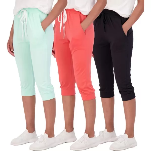 imageReal Essentials 3Pack Womens Capri Joggers Cuffed Athletic Casual Soft Sweatpants with Pockets Available in Plus SizeSet 5