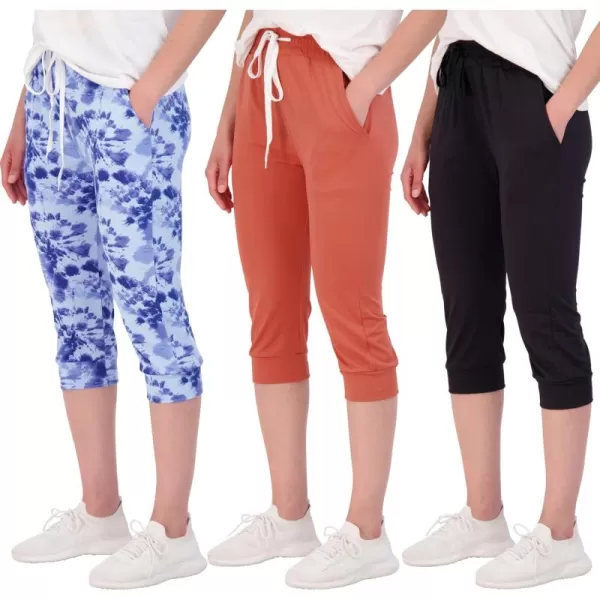 imageReal Essentials 3Pack Womens Capri Joggers Cuffed Athletic Casual Soft Sweatpants with Pockets Available in Plus SizeSet 6