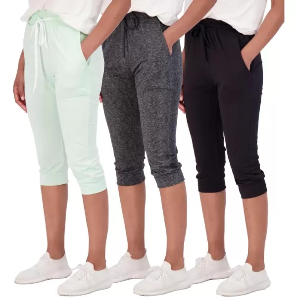 imageReal Essentials 3Pack Womens Capri Joggers Cuffed Athletic Casual Soft Sweatpants with Pockets Available in Plus SizeSet 7