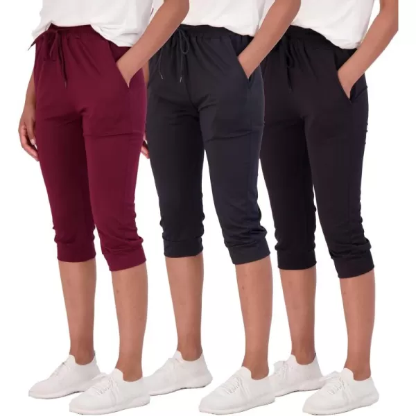 imageReal Essentials 3Pack Womens Capri Joggers Cuffed Athletic Casual Soft Sweatpants with Pockets Available in Plus SizeSet 8