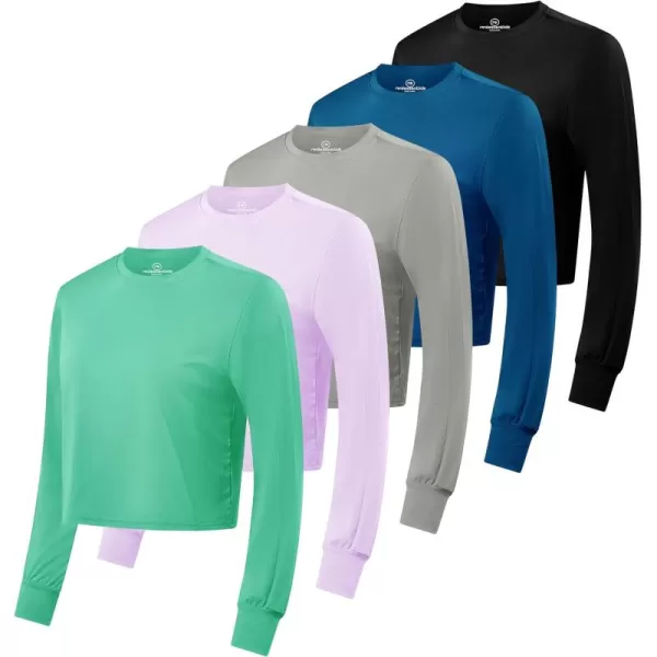 imageReal Essentials 5 Pack Womens Dry Fit Crop Top  Long Sleeve Crew Neck Stretch Athletic Tee Available in Plus SizeSet 11