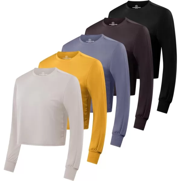 imageReal Essentials 5 Pack Womens Dry Fit Crop Top  Long Sleeve Crew Neck Stretch Athletic Tee Available in Plus SizeSet 13