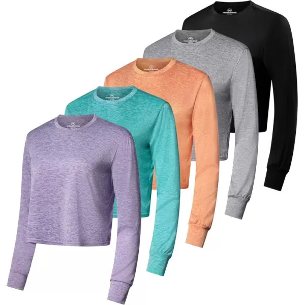 imageReal Essentials 5 Pack Womens Dry Fit Crop Top  Long Sleeve Crew Neck Stretch Athletic Tee Available in Plus SizeSet 2