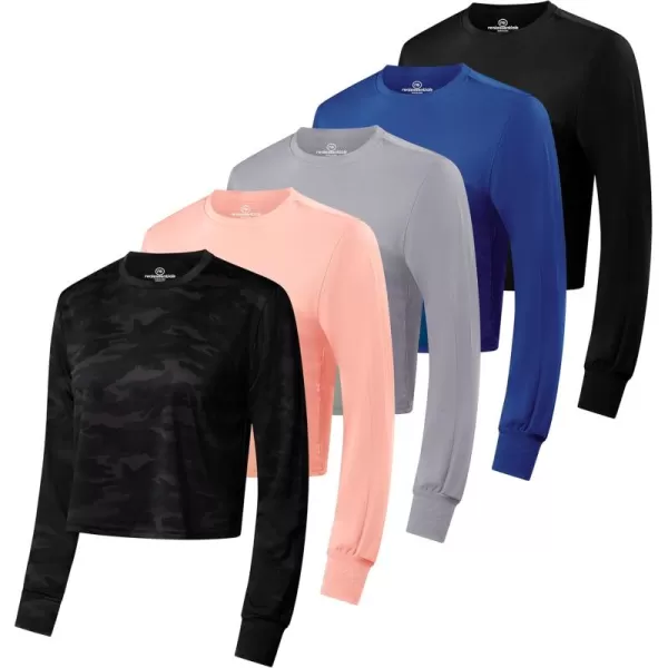 imageReal Essentials 5 Pack Womens Dry Fit Crop Top  Long Sleeve Crew Neck Stretch Athletic Tee Available in Plus SizeSet 3