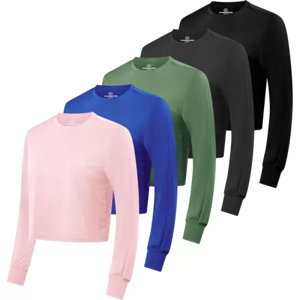 imageReal Essentials 5 Pack Womens Dry Fit Crop Top  Long Sleeve Crew Neck Stretch Athletic Tee Available in Plus SizeSet 4