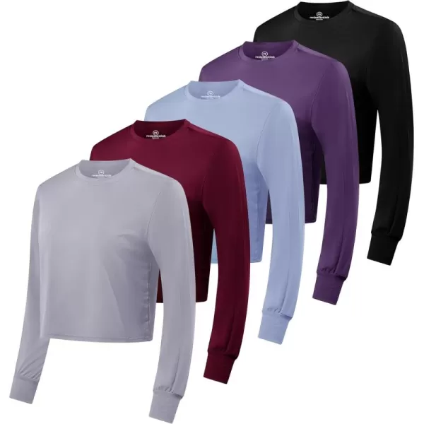 imageReal Essentials 5 Pack Womens Dry Fit Crop Top  Long Sleeve Crew Neck Stretch Athletic Tee Available in Plus SizeSet 6