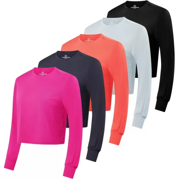 imageReal Essentials 5 Pack Womens Dry Fit Crop Top  Long Sleeve Crew Neck Stretch Athletic Tee Available in Plus SizeSet 7