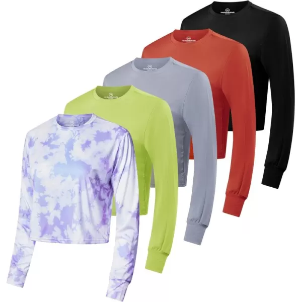 imageReal Essentials 5 Pack Womens Dry Fit Crop Top  Long Sleeve Crew Neck Stretch Athletic Tee Available in Plus SizeSet 8