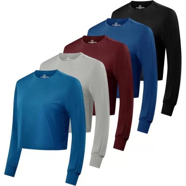 imageReal Essentials 5 Pack Womens Dry Fit Crop Top  Long Sleeve Crew Neck Stretch Athletic Tee Available in Plus SizeSet 9