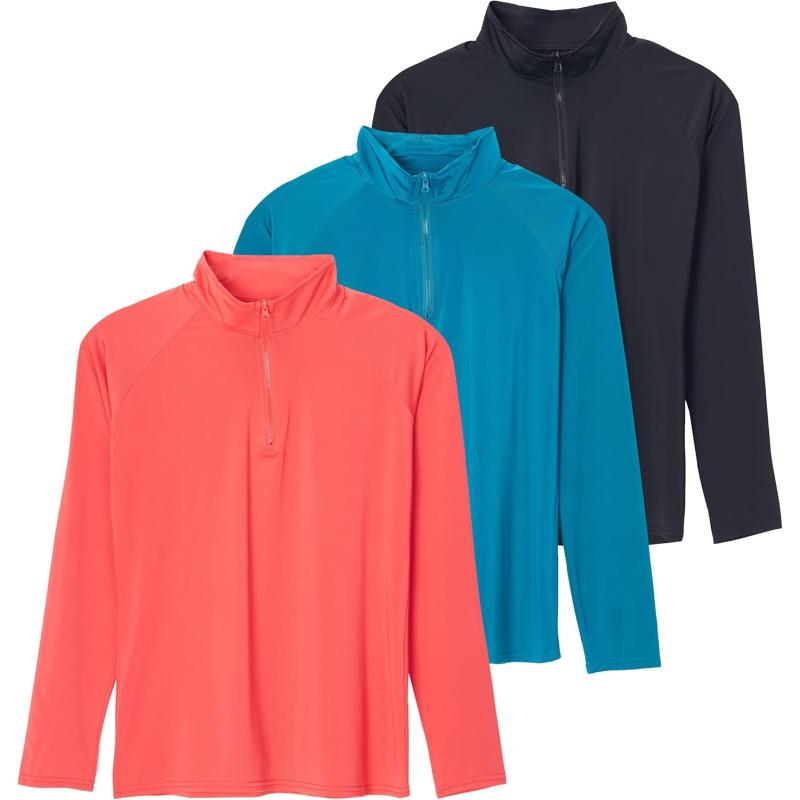 imageReal Essentials 3 Pack Womens 14 Zip Rash Guard Long Sleeve Swim Shirt UPF Sun Protection UV Surf TopsSet 5