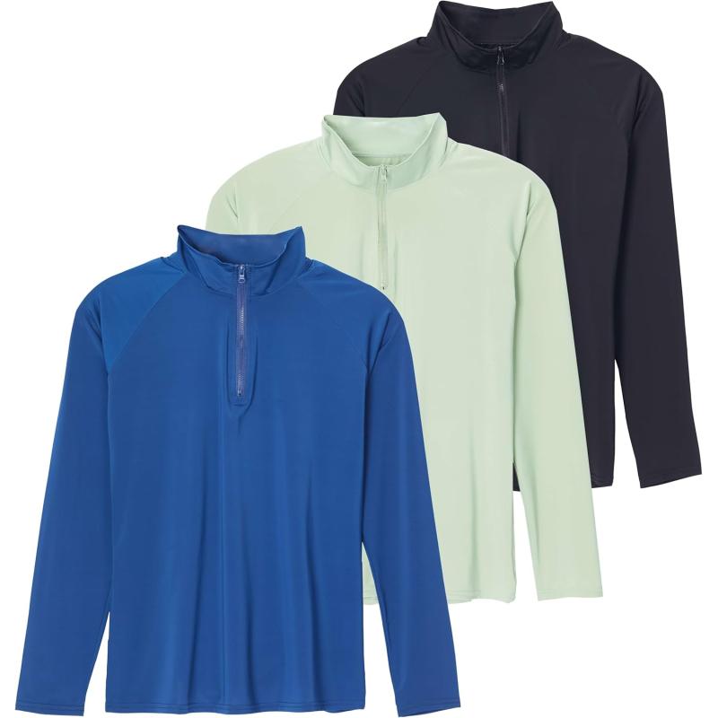 imageReal Essentials 3 Pack Womens 14 Zip Rash Guard Long Sleeve Swim Shirt UPF Sun Protection UV Surf TopsSet 6