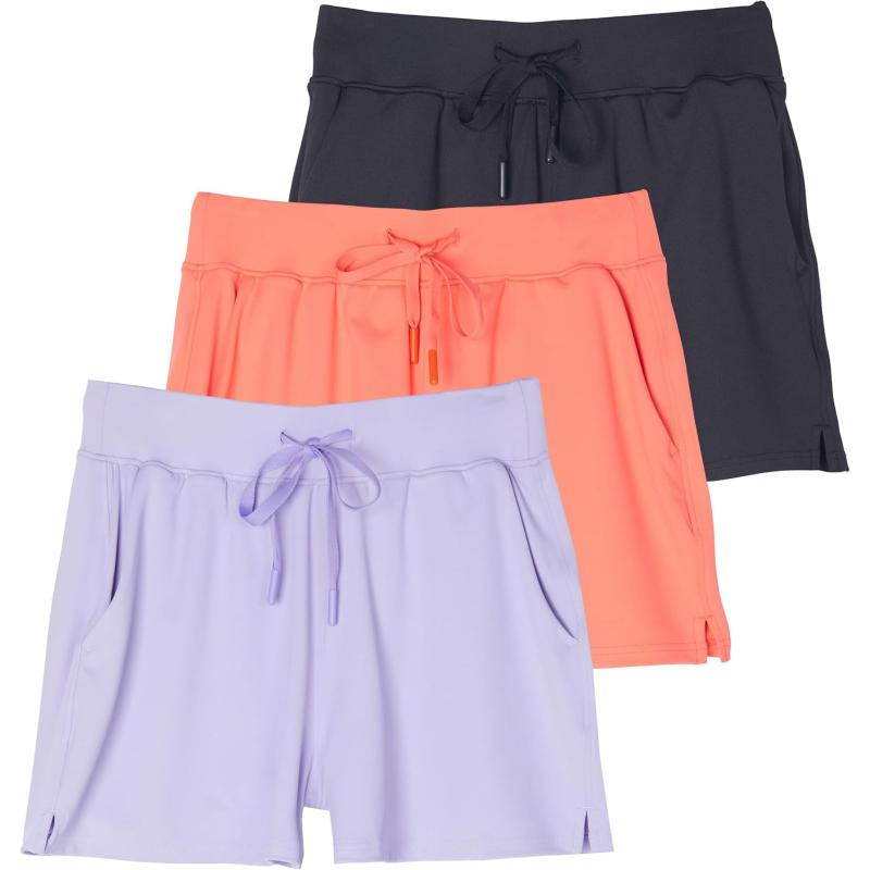 imageReal Essentials 3 Pack Womens Shorts Hiking Athletic Yoga Lounge Workout Running Casual Pockets 25quot Plus AvailableSet 7