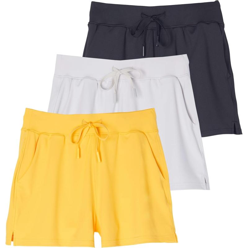 imageReal Essentials 3 Pack Womens Shorts Hiking Athletic Yoga Lounge Workout Running Casual Pockets 25quot Plus AvailableSet 8