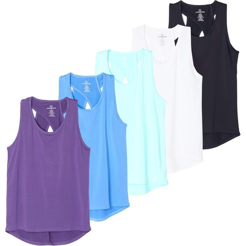 imageReal Essentials 5 Pack Womens Crossback Keyhole Open Back Workout Tank Top DryFit Sleeveless Yoga Gym Available in PlusSet 8
