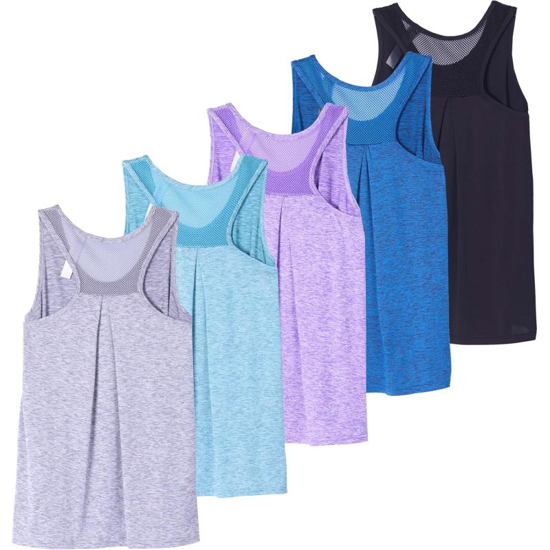 imageReal Essentials 5 Pack Womens Racerback Workout Tank Top Mesh Back DryFit Sleeveless Running Gym Available in Plus SizeSet 5