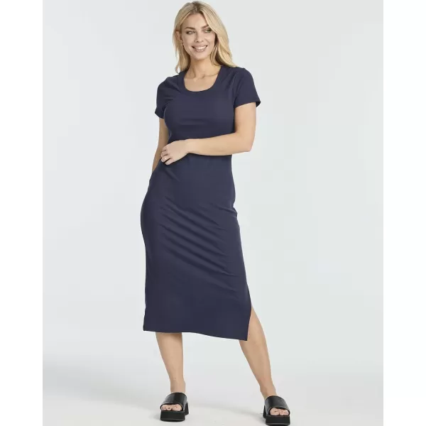 imageReal Essentials 3 Pack Womens Ribbed Jersey Crew Neck Short Sleeve Midi Length Dress with Side SlitSet 2