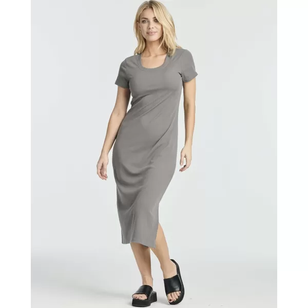 imageReal Essentials 3 Pack Womens Ribbed Jersey Crew Neck Short Sleeve Midi Length Dress with Side SlitSet 5