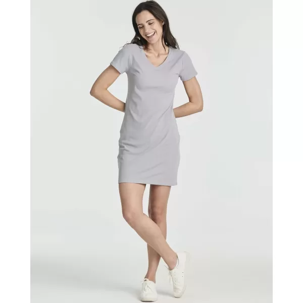 imageReal Essentials 3 Pack Womens Ribbed Knit ShortSleeve VNeck Swing TShirt Casual Dress Available in PlusSet 2