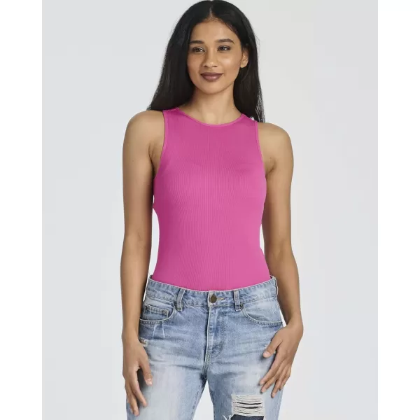 imageReal Essentials 3 Pack Womens Ribbed Sleeveless Bodysuit Racerback Halter High Neck Tank Tops Sexy OutfitSet 3