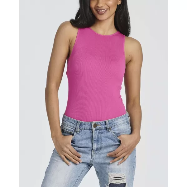 imageReal Essentials 3 Pack Womens Ribbed Sleeveless Bodysuit Racerback Halter High Neck Tank Tops Sexy OutfitSet 3