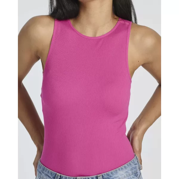 imageReal Essentials 3 Pack Womens Ribbed Sleeveless Bodysuit Racerback Halter High Neck Tank Tops Sexy OutfitSet 3