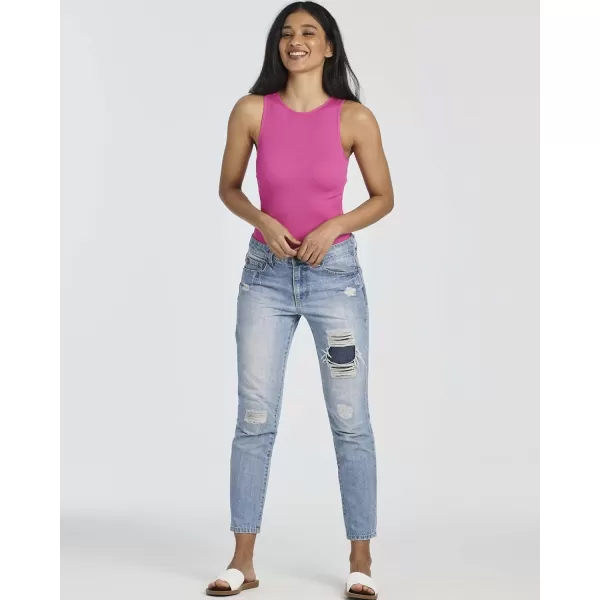 imageReal Essentials 3 Pack Womens Ribbed Sleeveless Bodysuit Racerback Halter High Neck Tank Tops Sexy OutfitSet 3