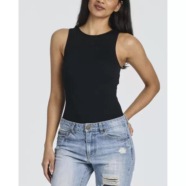 imageReal Essentials 3 Pack Womens Ribbed Sleeveless Bodysuit Racerback Halter High Neck Tank Tops Sexy OutfitSet 6