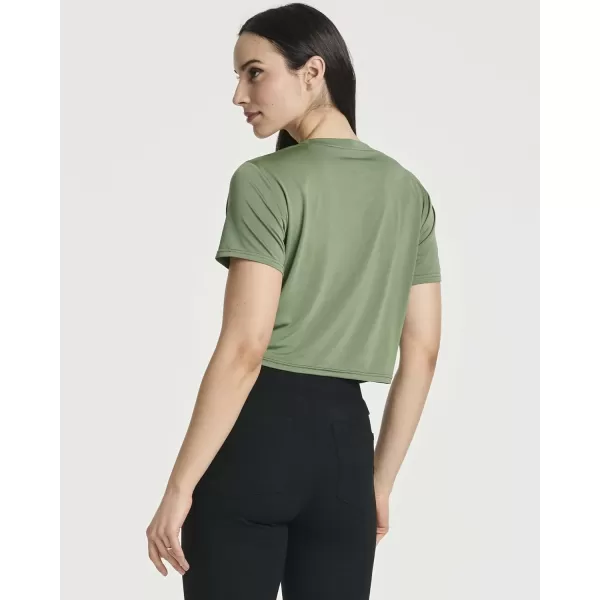 imageReal Essentials 5 Pack Womens Short Sleeve Twist Front Crop Top DryFit Athletic Crew Neck TShirtSet 3