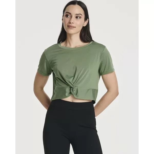 imageReal Essentials 5 Pack Womens Short Sleeve Twist Front Crop Top DryFit Athletic Crew Neck TShirtSet 3