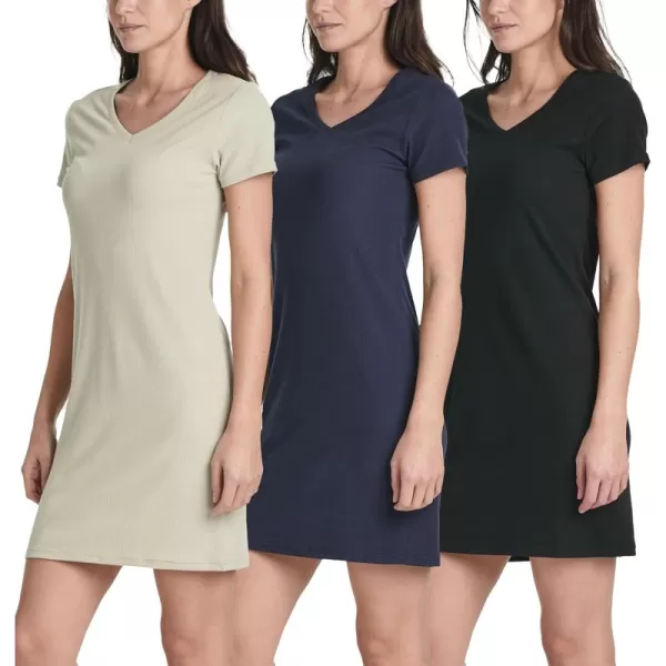 imageReal Essentials 3 Pack Womens Ribbed Knit ShortSleeve VNeck Swing TShirt Casual Dress Available in PlusSet 5