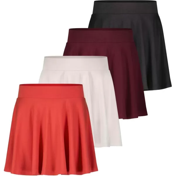 imageReal Essentials 4 Pack Womens Soft Casual Pleated Mini Skirt  Skater ALine Flowy Skirts Available in Plus SizeSet 1