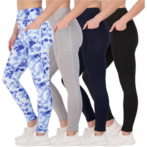 imageReal Essentials 4Pack Womens Full Length Fitted Athletic Yoga Performance Leggings with Pockets Available in Plus SizeSet 3