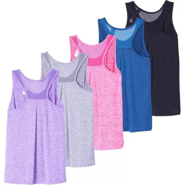 imageReal Essentials 5 Pack Womens Racerback Workout Tank Top Mesh Back DryFit Sleeveless Running Gym Available in Plus SizeSet 3