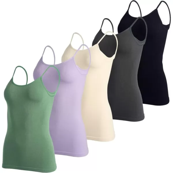 imageReal Essentials 5 Pack Womens Ribbed Spaghetti Strap Camisole Seamless Tank TopSet 2