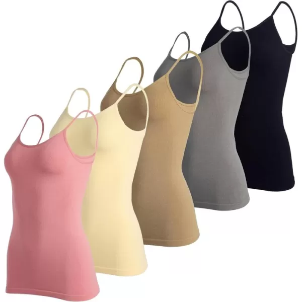 imageReal Essentials 5 Pack Womens Ribbed Spaghetti Strap Camisole Seamless Tank TopSet 4