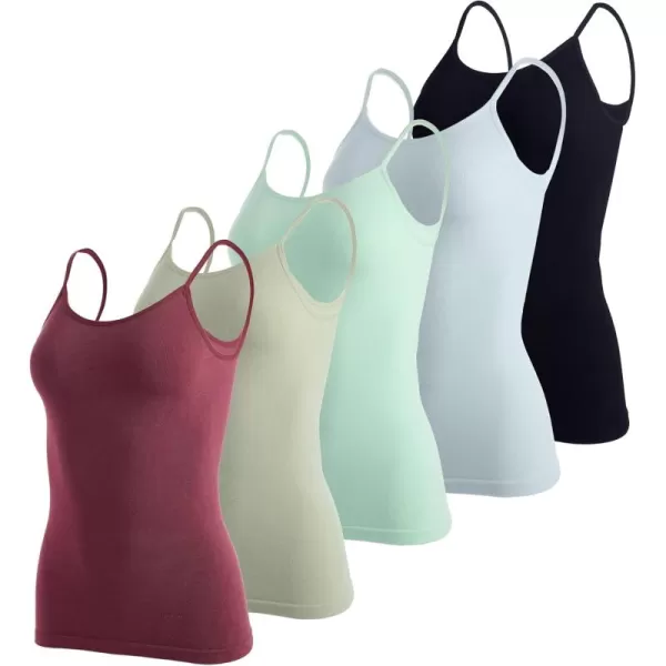 imageReal Essentials 5 Pack Womens Ribbed Spaghetti Strap Camisole Seamless Tank TopSet 5