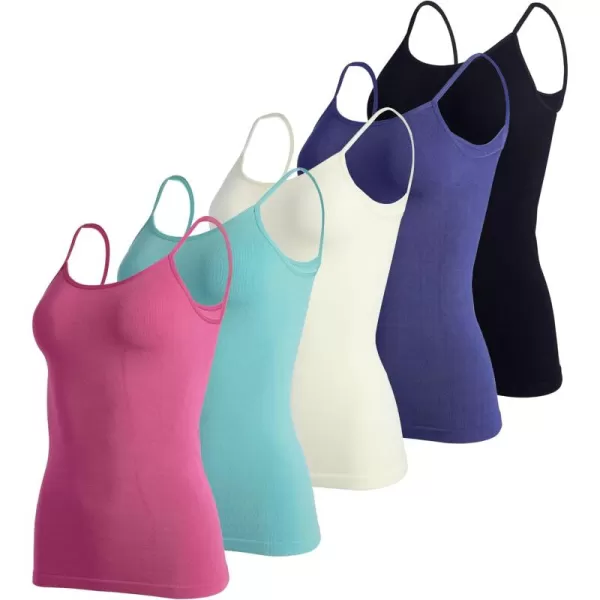 imageReal Essentials 5 Pack Womens Ribbed Spaghetti Strap Camisole Seamless Tank TopSet 6