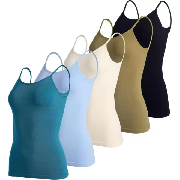 imageReal Essentials 5 Pack Womens Ribbed Spaghetti Strap Camisole Seamless Tank TopSet 7