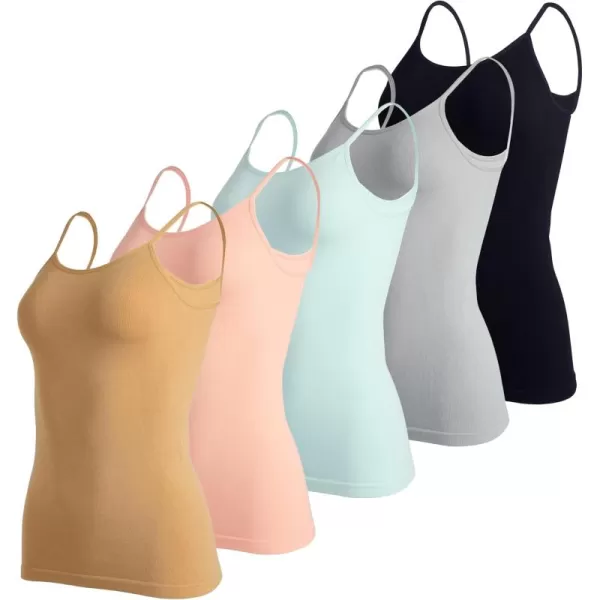 imageReal Essentials 5 Pack Womens Ribbed Spaghetti Strap Camisole Seamless Tank TopSet 8