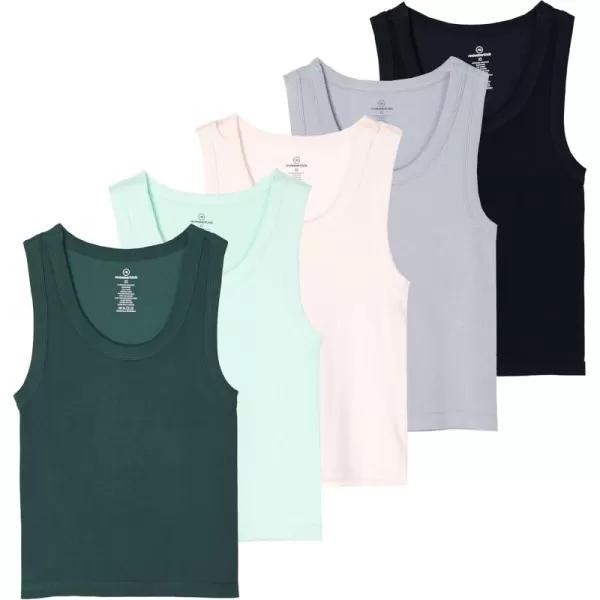 imageReal Essentials 5 Pack Womens Seamless Ribbed Sleeveless Cropped Scoop Neck Tank Top  Casual Crop TopSet 3