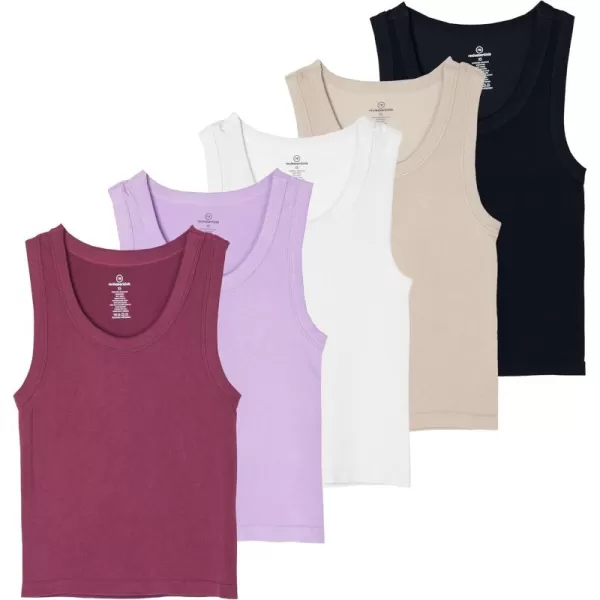 imageReal Essentials 5 Pack Womens Seamless Ribbed Sleeveless Cropped Scoop Neck Tank Top  Casual Crop TopSet 5