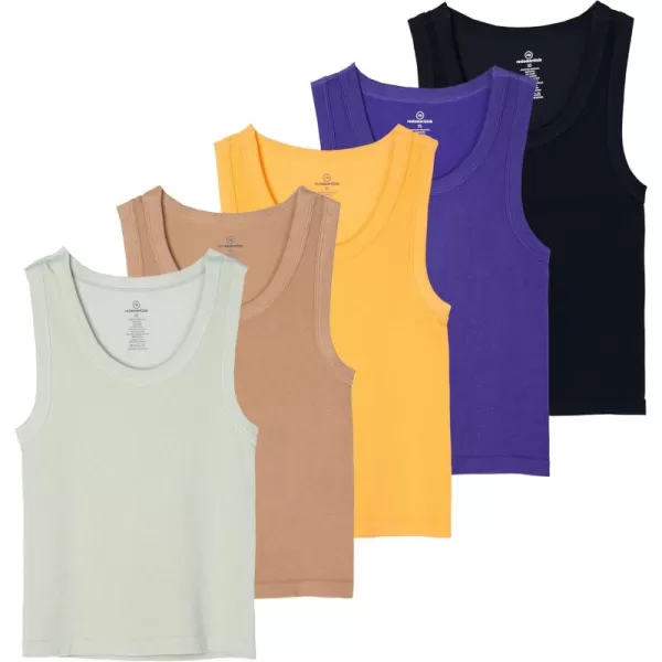 imageReal Essentials 5 Pack Womens Seamless Ribbed Sleeveless Cropped Scoop Neck Tank Top  Casual Crop TopSet 6