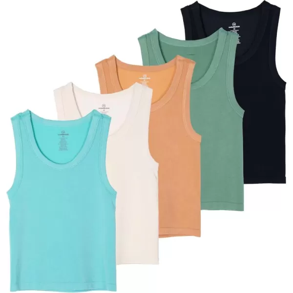 imageReal Essentials 5 Pack Womens Seamless Ribbed Sleeveless Cropped Scoop Neck Tank Top  Casual Crop TopSet 8