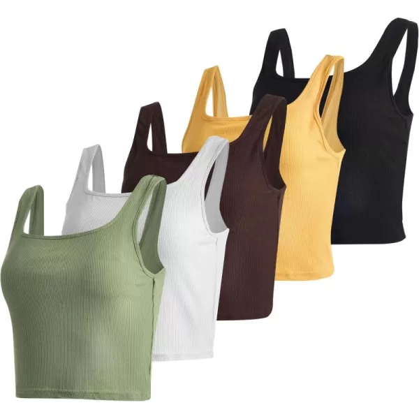 imageReal Essentials 5 Pack Womens Soft Knit Ribbed Square Neck Cropped Tank Top  Sleeveless Crop TopsSet 1