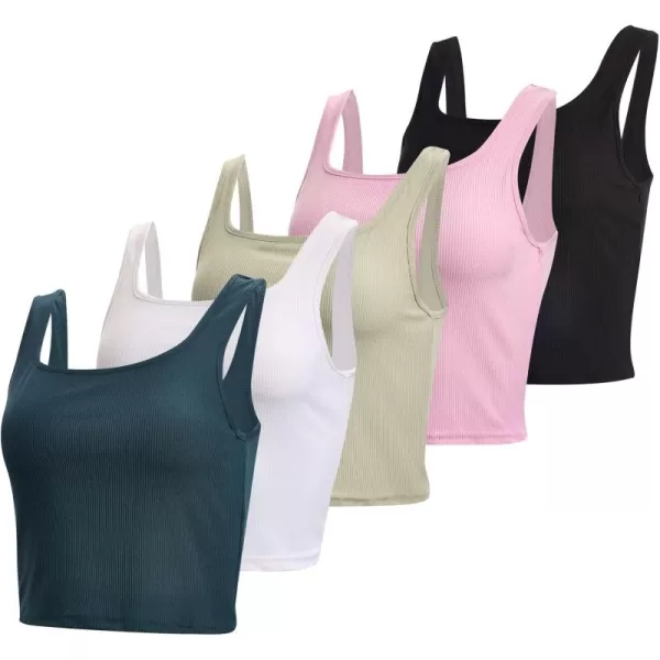 imageReal Essentials 5 Pack Womens Soft Knit Ribbed Square Neck Cropped Tank Top  Sleeveless Crop TopsSet 3