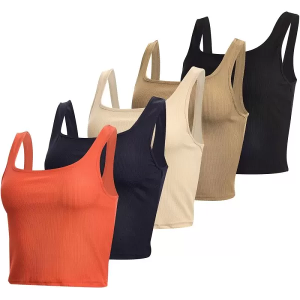 imageReal Essentials 5 Pack Womens Soft Knit Ribbed Square Neck Cropped Tank Top  Sleeveless Crop TopsSet 4