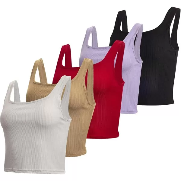 imageReal Essentials 5 Pack Womens Soft Knit Ribbed Square Neck Cropped Tank Top  Sleeveless Crop TopsSet 8